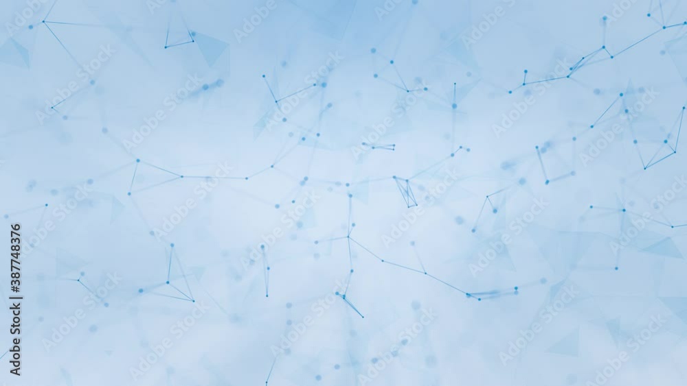 Artistic blue blurry lines, dots and triangle shapes motion pattern copy space animation background. 