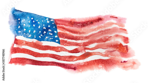 USA, american flag. United States of America. Hand drawn watercolor illustration.