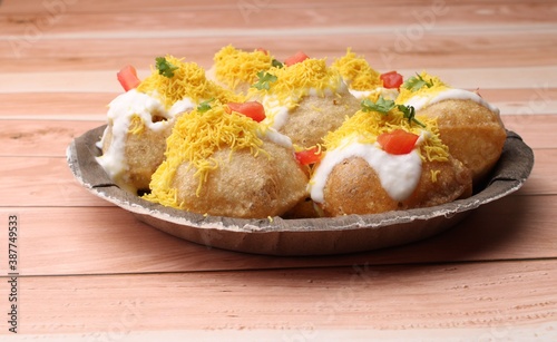 Dahi Puri chat is an indian road side snack item which is especially popular in the state of Maharashtra, India photo