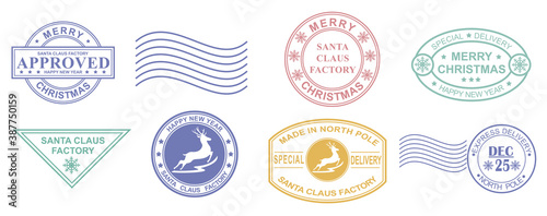 Christmas stamps on white background, vector illustration. Set of isolated grunge
