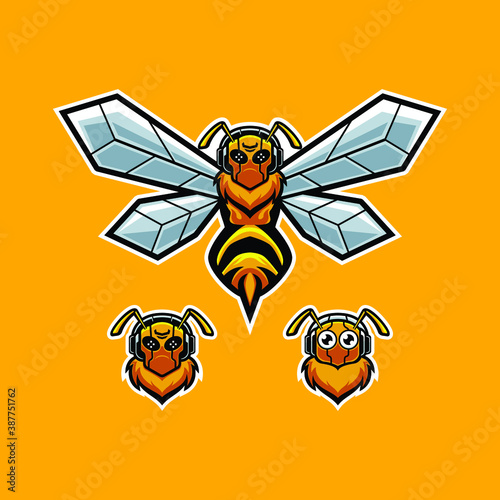 bee wearing headset mascot illustration