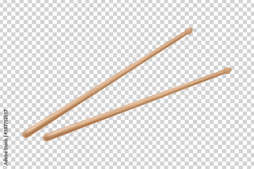 Vector realistic isolated drumsticks on the transparent background