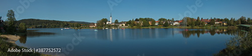 Panoramic view of Frymburk nad Vltavou at Lipno Reservoir in Bohemian Forest,Cesky Krumlov District,South Bohemian Region,Czech republic,Europe 
