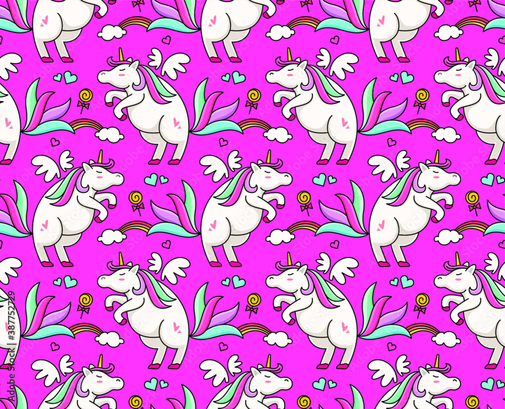 unicorn cartoon seamless pattern
