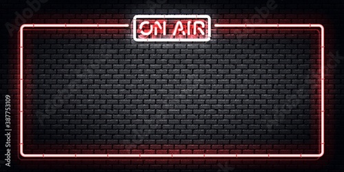 Vector realistic isolated neon sign of On Air frame. Concept of podcast and live streaming.