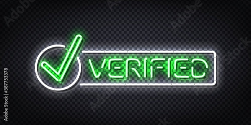 Vector realistic isolated neon sign of Verified logo for invitation design.