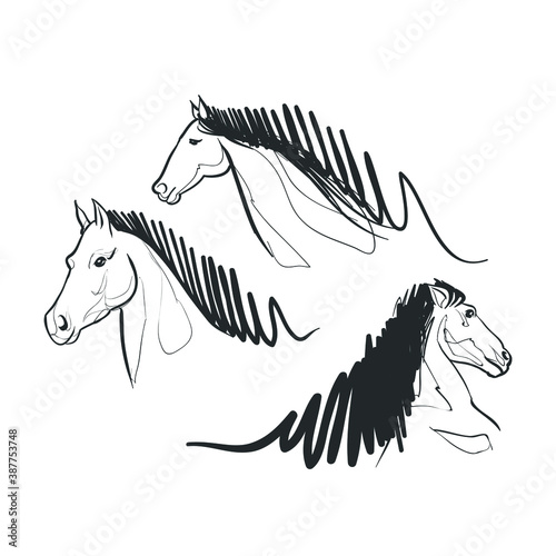 Horse race doodle drawing set doodle - stallion symbol mammal farm wild racehorse run jockey domestic pet gallop power ride racing winner outdoor