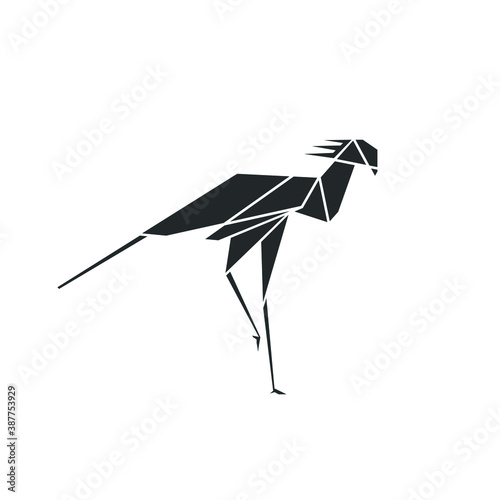Secretary bird logo polygonal symbol illustration - bird wildlife nature wing and long legs predator - feather raptor ornithology big fly plumage 