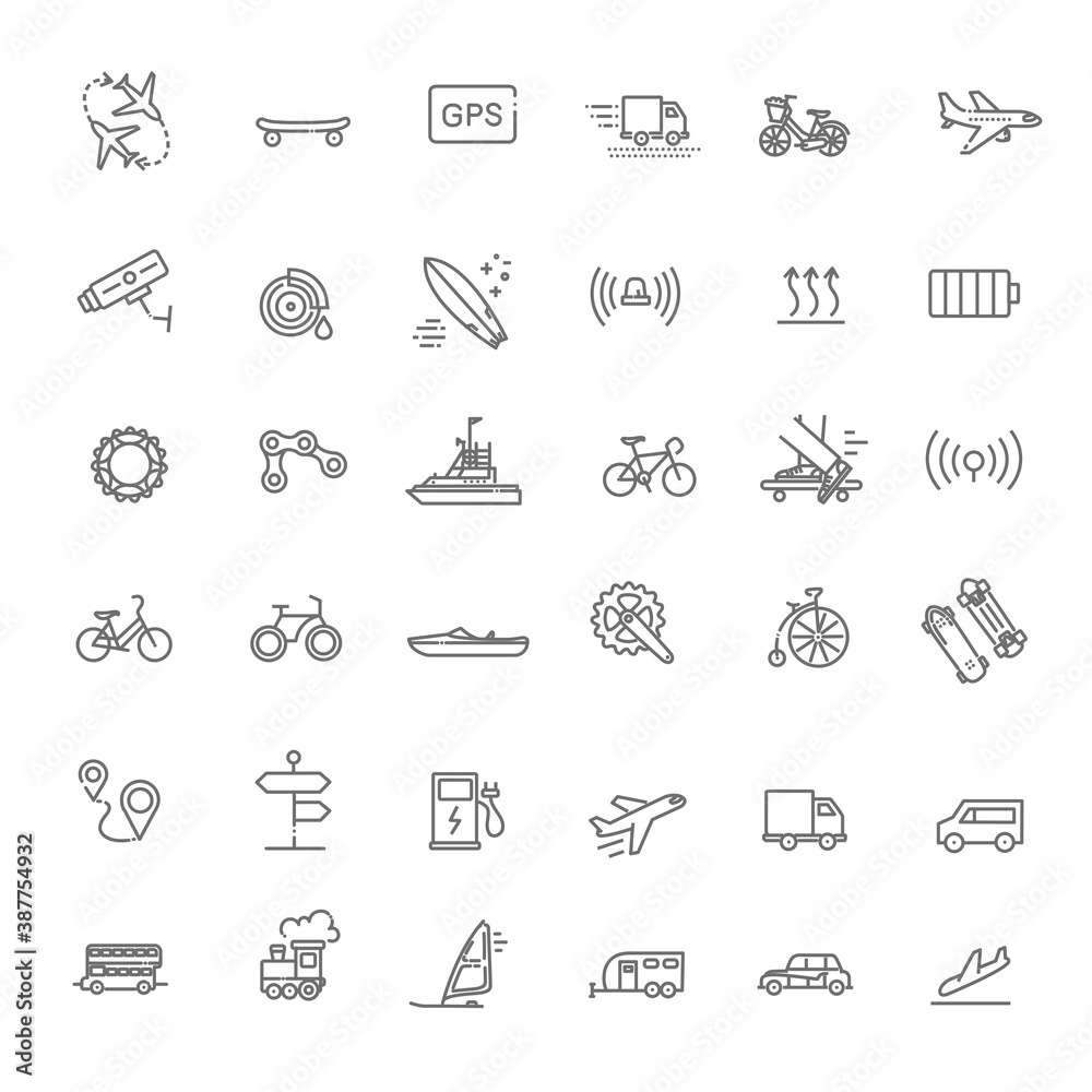 Transport icons, thin line design. Vector illustration