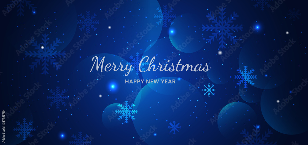 Banner merry chistmas snowflakes blue background design.