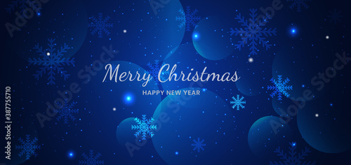 Banner merry chistmas snowflakes blue background design.