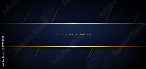 Banner dark blue geometric diagonal background with golden line and space for text. Luxury style.