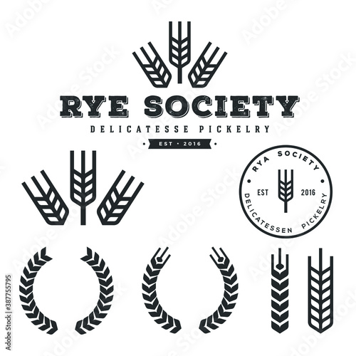 Bakery logo set collection - Wheat symbol logo design - plant bread harvest agriculture grain food seed cereal rye organic ripe eat golden grow healthy vector whole flour growth