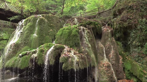 The unique beautiful Bigar waterfall full of green moss, Bozovici, Caras-Severin, Romania.  photo