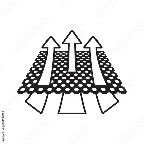 Breathable textile icon - arrows which symbolizing airflow passing through fabric material surface - isolated vector monochrome emblem