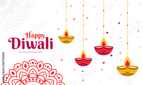Happy Diwali Minimal Poster, Banner, Greeting Card - Vector