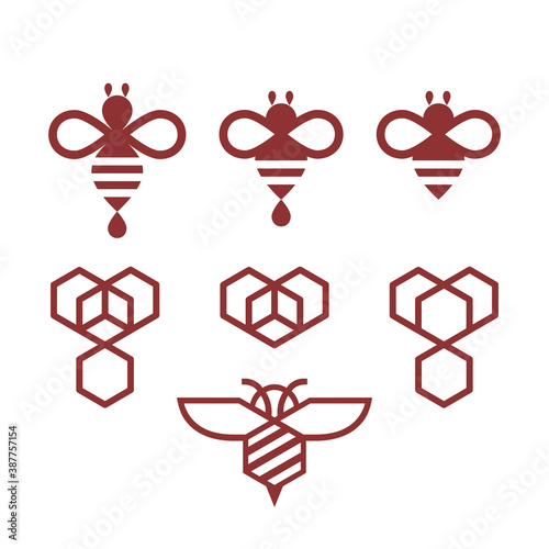 Bee logo honey set collection - nature animal apiary wing sweet pollen beekeeping fly nature hive beehive organic bio sting healthy bumblebee apiculture nectar eco farm