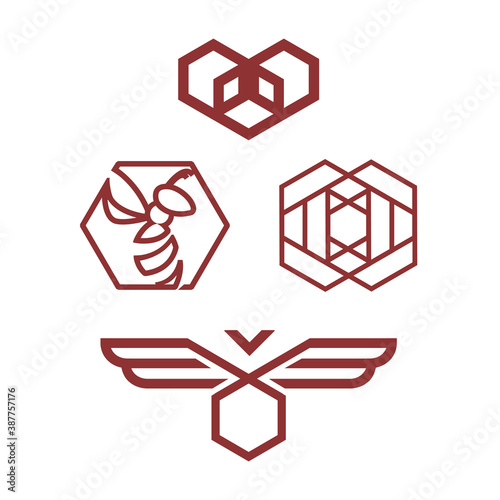 Bee logo honey set collection - nature animal apiary wing sweet pollen beekeeping fly nature hive beehive organic bio sting healthy bumblebee apiculture nectar eco farm