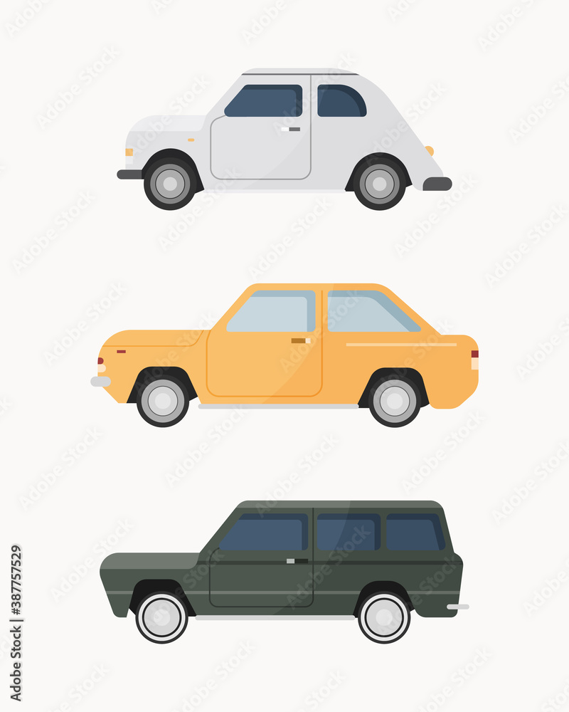 Set of classic car. Vintage cars vector illustration. 