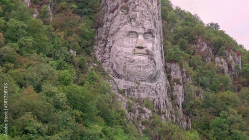 Decebal Head Sculpted in Rock, Carved in the Mountains, Esalnita, Danube Gorges (Cazanele Dunarii).  photo