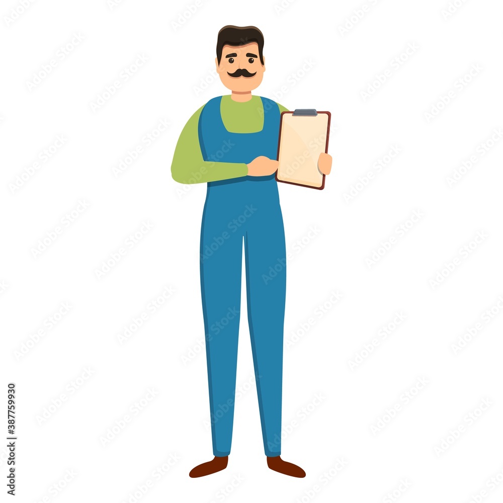 Mechanic with checklist icon. Cartoon of mechanic with checklist vector icon for web design isolated on white background Mechanic with checklist icon. Cartoon of mechanic with checklist vector icon for web design isolated on white background