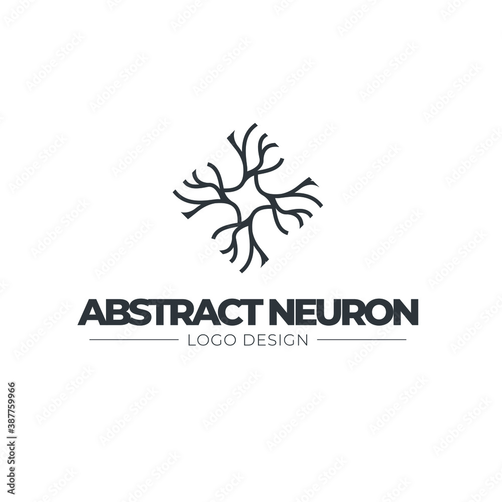 Neuron logo - brain cell science nerve biology neurology medical nervous neural network receptors mind square intelligence connection mental health memory