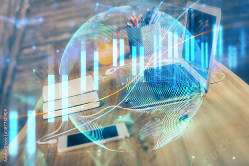 Wallpaper Mural Financial market graph hologram and personal computer on background. Multi exposure. Concept of forex. Torontodigital.ca