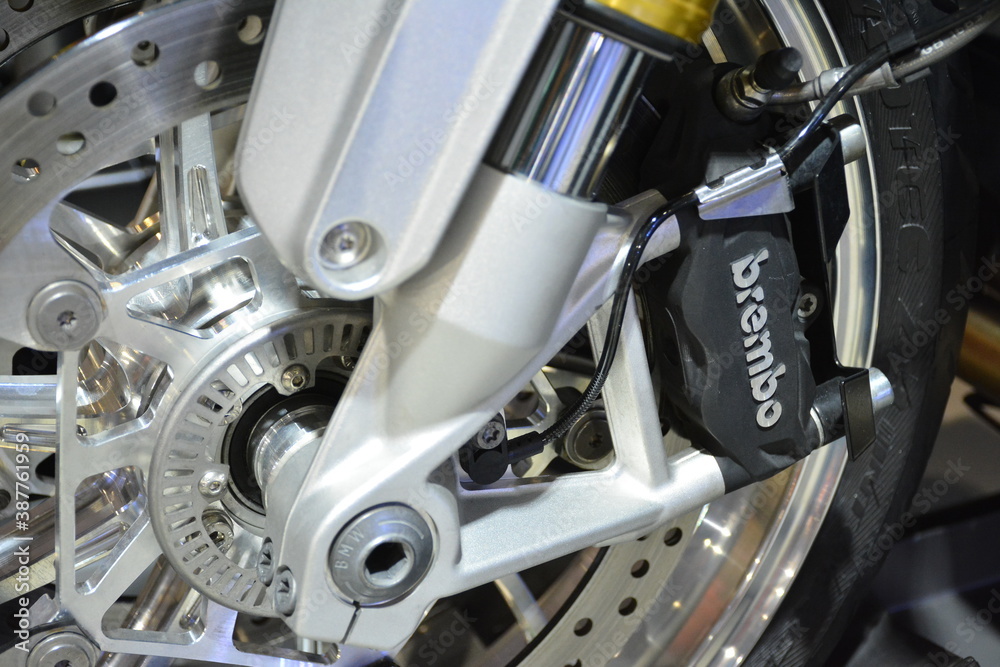 BMW motorcycle wheel at Manila Auto Salon car show in Pasay