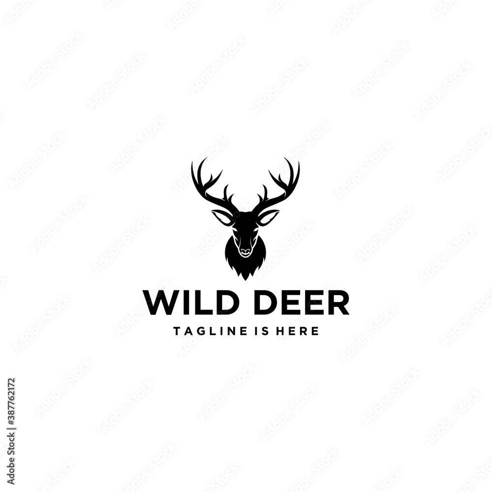 Silhouette Head of Reindeer Vector Illustration Hunting Logo