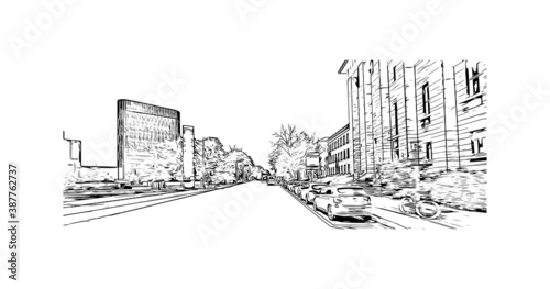 Building view with landmark of Braunschweig is a city in Lower Saxony, Germany. Hand drawn sketch illustration in vector.