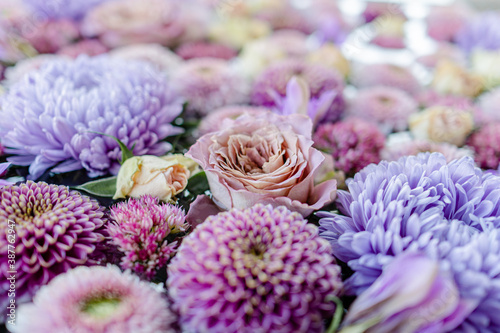 Beautiful "Flower Hand Water" or known as "hanachozu" in Japanese, decorated by colorful flowers.