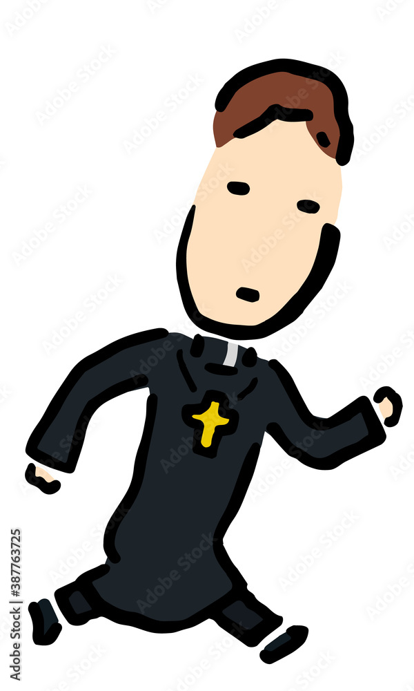 Catholic Priest running : Hand drawn vector illustration like woodblock print Catholic Priest running : Hand drawn vector illustration like woodblock print