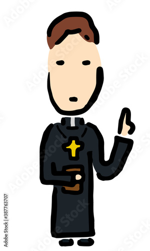 Catholic Priest pointing up  : Hand drawn vector illustration like woodblock print