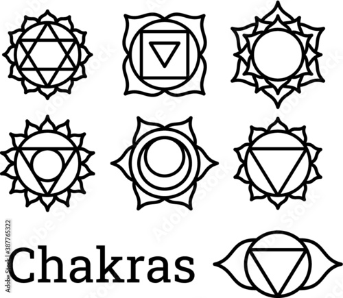 Vector illustration of the chakra symbols set