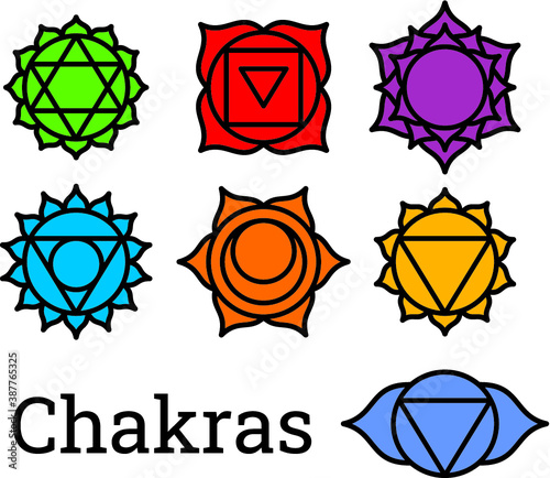 Vector illustration of the chakra symbols set