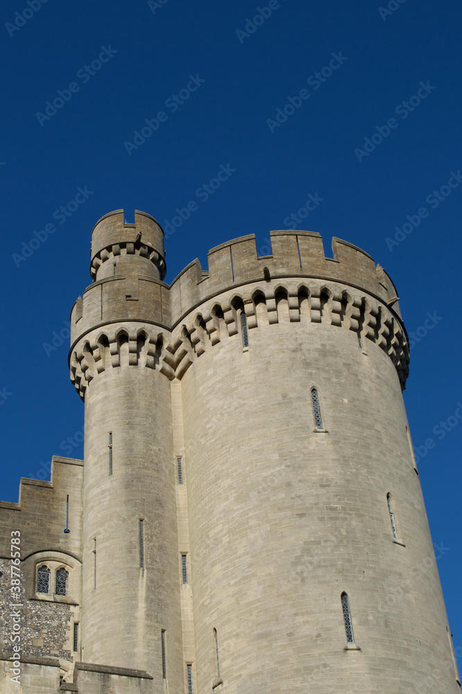 The tower of a traditional, historic stone English / European castle