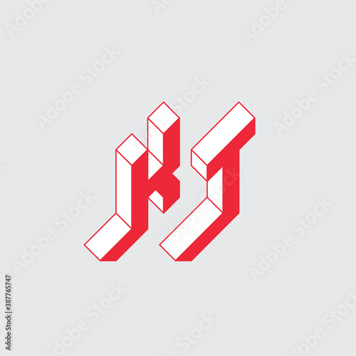 KT - logo or 2-letter code. Isometric 3d font for design. Letter K and T - Monogram or logotype. Three-dimension original letters.