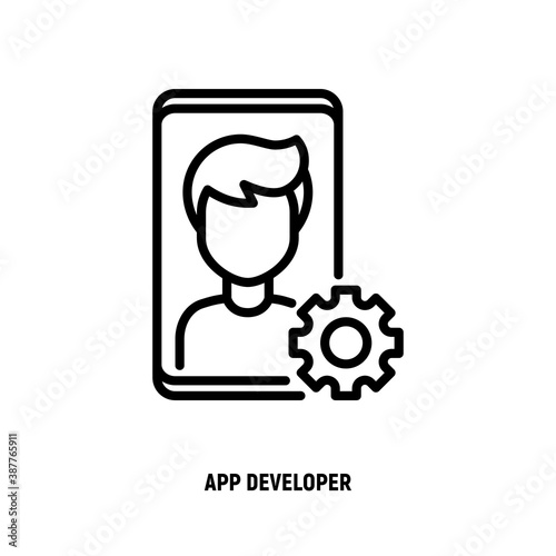 App developer thin line icon. Coder, programmer. Freelancer, work at home. Vector illustration.