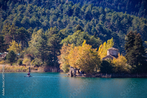 A wonderful view of Lake Doxa in Corinthia, Peloponnese, Greece photo