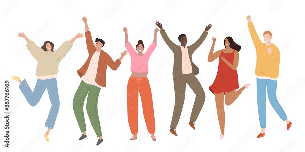 Group of happy young people jumping of joy Group of happy young people jumping of joy