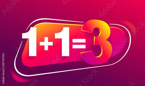 One plus one is three banner for special offer - Buy 2 and get 3 in 3D decoration 