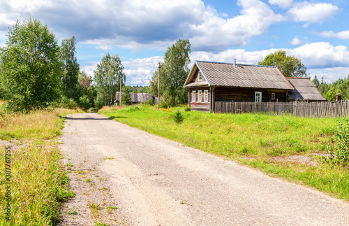 Rural landscape with traditioal wooden houses