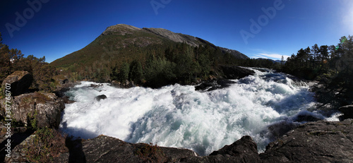 Likholefossen - river system and waterfalls in Gaularfjellet scenic route, Norway photo