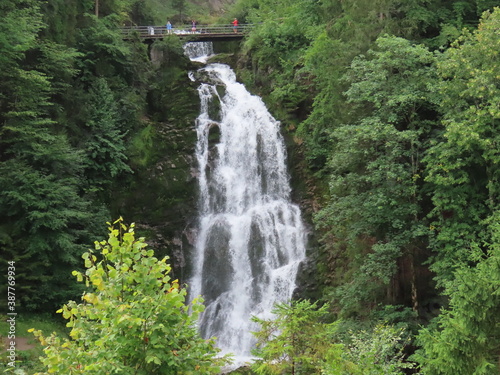 Giessbach Falls in the eponymous nature park and over Lake Brienz / Giessbachfälle (Giessbachfaelle) im gleichnamigen Naturpark und über dem Brienzersee - Canton of Bern, Switzerland (Schweiz) photo