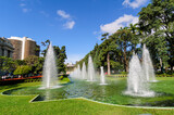 Fountains and lawn at Liberty Square, Belo Horizonte, MG, Brazil on June 27, 2008.