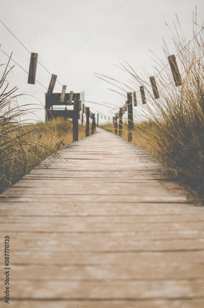 long way over wooden bridge in cloudy day
