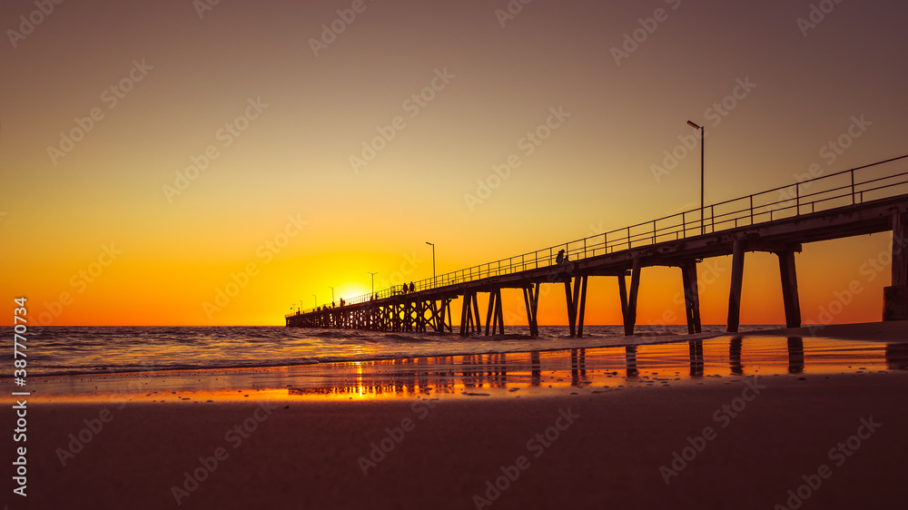Port Noarlunga beach with jetty at sunset, South Australia