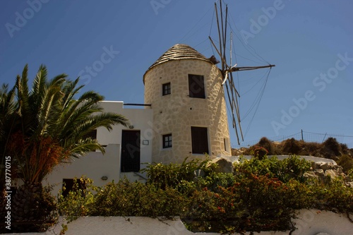 Ancient restored windmill in Naxos island  Greece