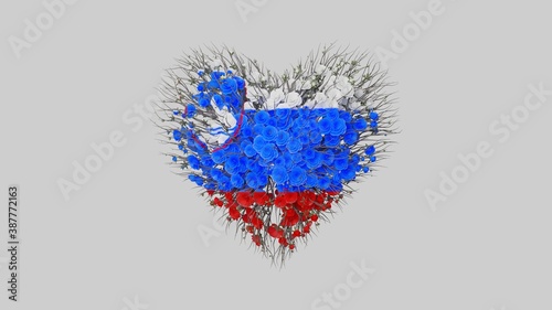 Slovenia National Day. June 25. Independence Day. Heart shape made out of flowers on white background. 3D rendering.