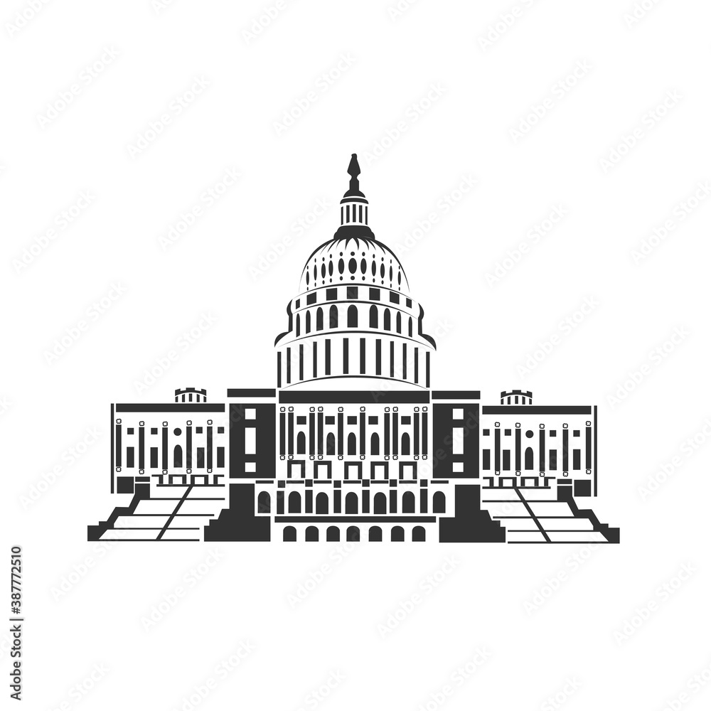 Capitol flat icon on white background. Travel landmark. Architecture of Washington. Vector illustration.